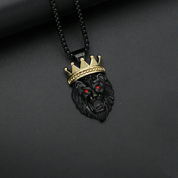 Stainless steel color-retaining electroplated crown lion head pendant - 图片 4