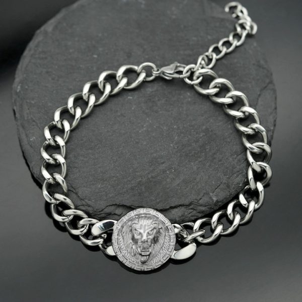 Stainless steel Great Wall pattern lion head disc Cuban chain - 图片 3