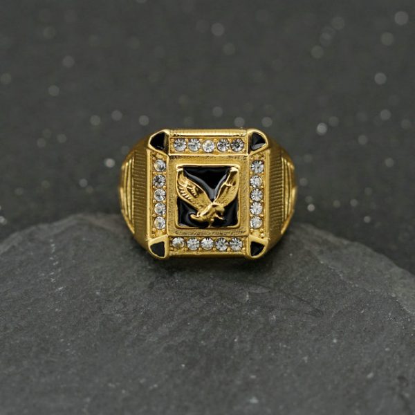 Full Diamond Eagle Titanium Steel Ring, Majestic Men's Eagle-themed Ring with Surrounding Diamond Embedding - 图片 4