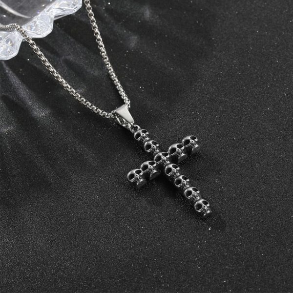 European and American skull cross necklace retro trend gothic titanium steel pendant halloween accessories - 图片 4
