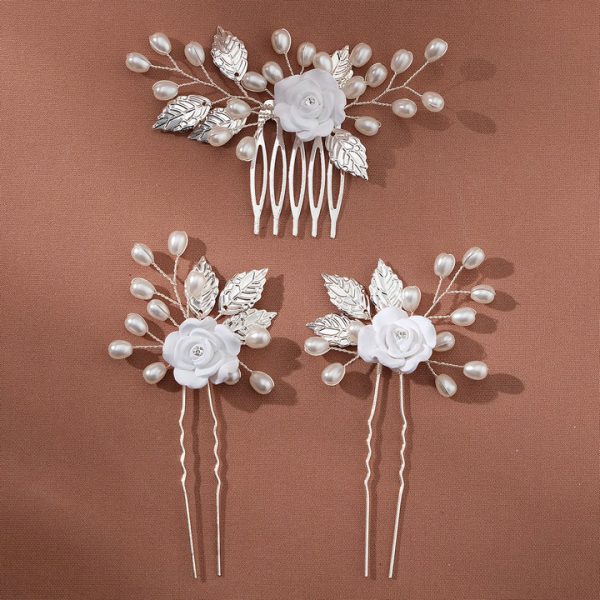 Handmade Hairpin Set for Bridal Accessories, Retro Wedding Updo Headpiece with Floral Pearl U-shaped Insertion Pin - 图片 3