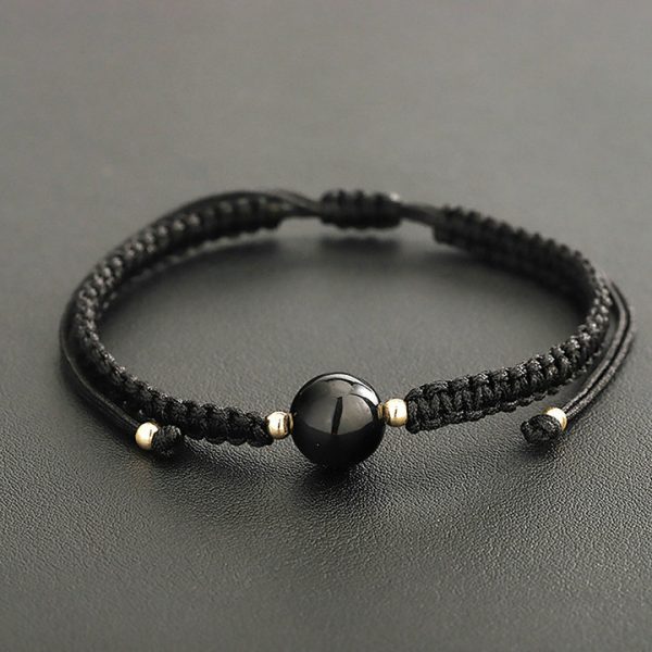 Black Obsidian Couple Bracelet for Women, Minimalist Design with Handmade Weaving, Crystal Rope for Male Best Friend - 图片 3