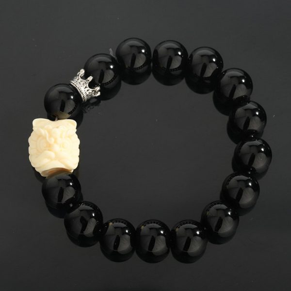 Men's high-end black obsidian small lion bead bracelet - 图片 3