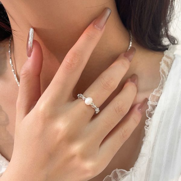 S925 Sterling Silver Bow Freshwater Pearl Shredded Silver Necklace - 图片 3