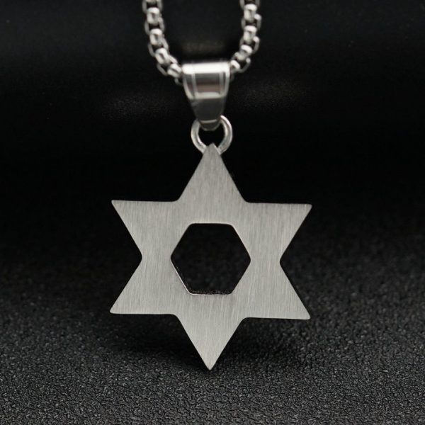 Stainless Steel Full Diamond Hexagram Pendant Necklace, Star of David Jewish Religious Ornament - 图片 4