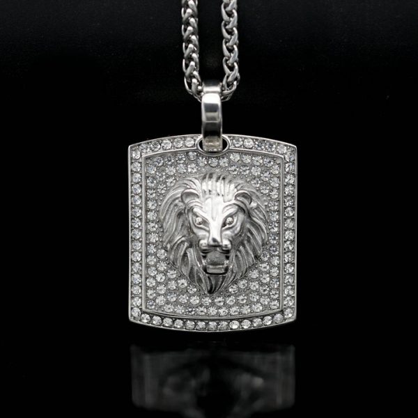 Hip-hop Jewelry Titanium Steel Gold Plated Lion Head Pendant with Full Diamonds - 图片 2