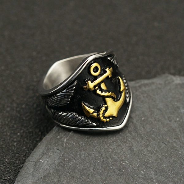 Viking Pirate Ship Anchor Titanium Steel Ring, Retro Personality Blackening Oil Stainless Steel Hip-Hop Men's Ring - 图片 4