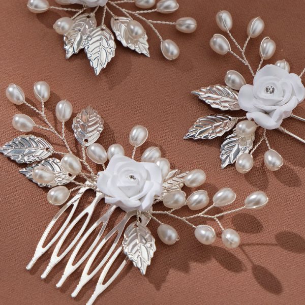 Handmade Hairpin Set for Bridal Accessories, Retro Wedding Updo Headpiece with Floral Pearl U-shaped Insertion Pin - 图片 4
