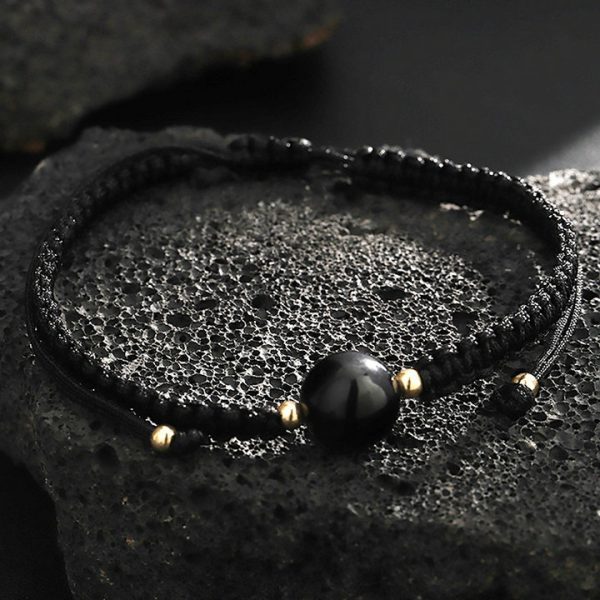 Black Obsidian Couple Bracelet for Women, Minimalist Design with Handmade Weaving, Crystal Rope for Male Best Friend - 图片 4