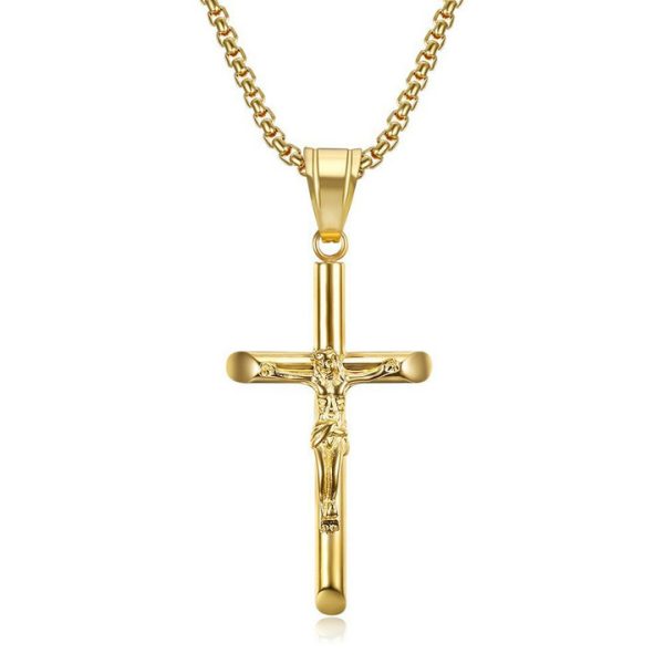 Titanium steel gold-plated YS cross pendant, simple and versatile sweater chain pendant - 图片 3