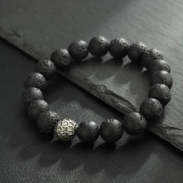 Men's trendy reverse scale bracelet with all-match round beads - 图片 5