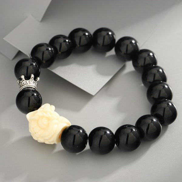 Men's high-end black obsidian small lion bead bracelet - 图片 4