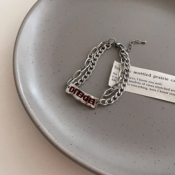 Titanium steel double-layer letter bracelet for men and women, fade-resistant, minimalist style - 图片 5