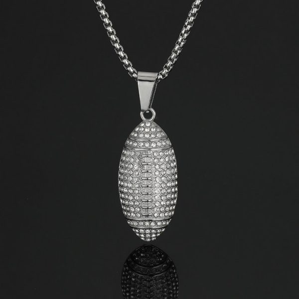 Hip-hop Jewelry Stainless Steel Gold Plated Diamond Embedded Football Pendant Necklace - 图片 2