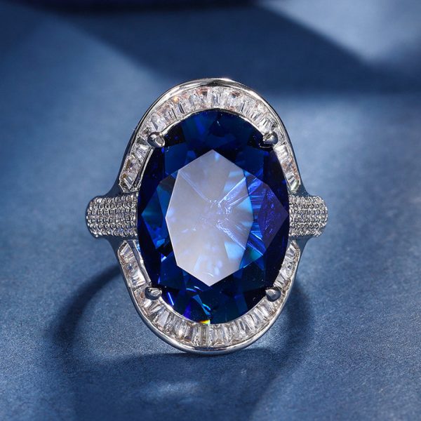 Copper bottom gold-plated European and American simulated color treasure style large denier luxury temperament ring main stone 13*18 - 图片 5