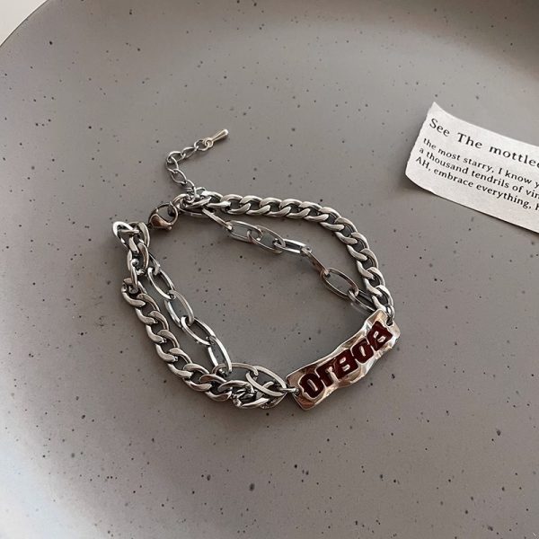 Titanium steel double-layer letter bracelet for men and women, fade-resistant, minimalist style - 图片 6