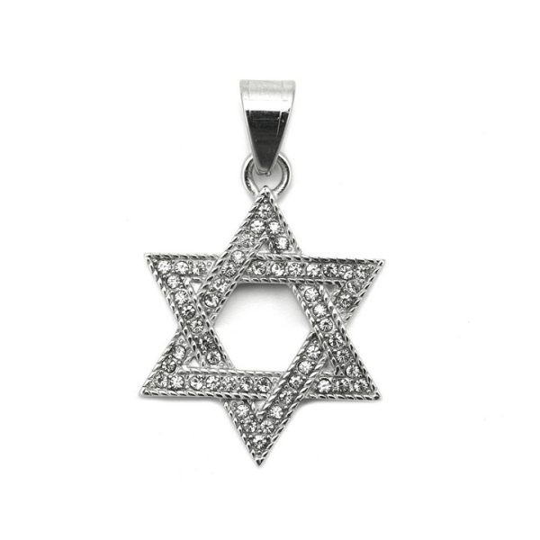 Stainless Steel Full Diamond Hexagram Pendant Necklace, Star of David Jewish Religious Ornament - 图片 3