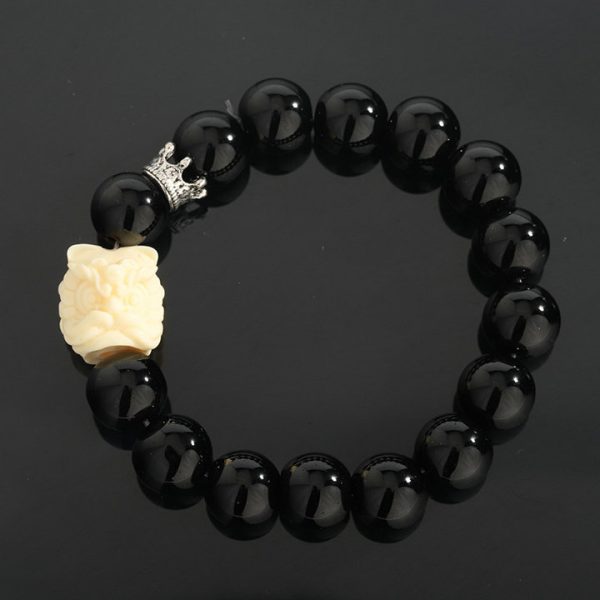 Men's high-end black obsidian small lion bead bracelet - 图片 6
