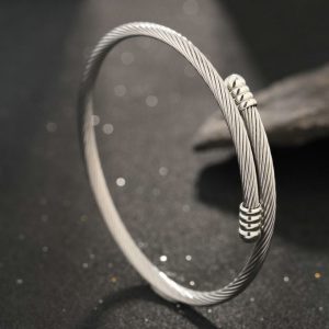 Titanium Steel Bracelet Couple's Edition, Stainless Steel Coil Head Fashionable Trendy Personalized Adjustable High-End Sense Bangle