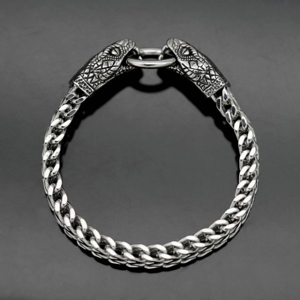 Stainless Steel Punk Retro Wolf Snake Eagle Head Series Double-Sided Thick Chain Bracelet - 图片 3