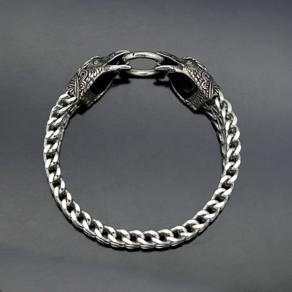 Stainless Steel Punk Retro Wolf Snake Eagle Head Series Double-Sided Thick Chain Bracelet - 图片 4