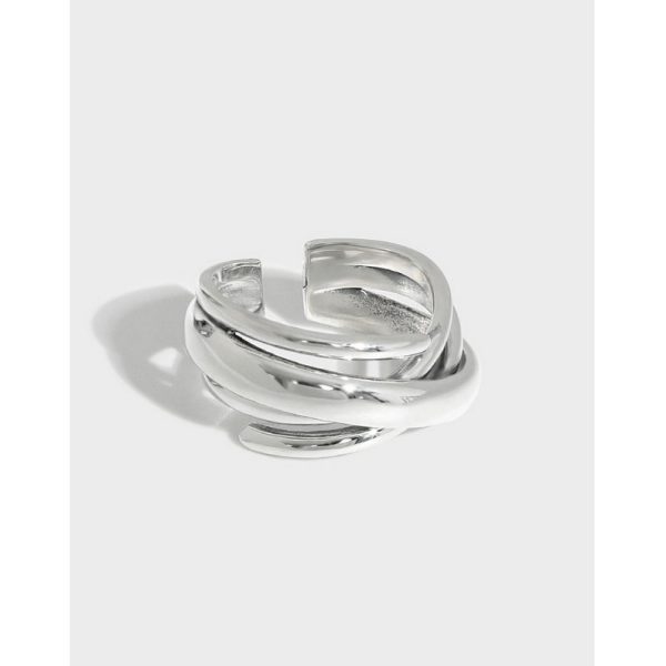 Korean Version S925 Solid Silver Retro Multi-Layer Wrapped Irregular Surface Open Ring for Women - 图片 2