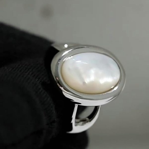 Geometric Elliptical Shell Light Luxury S925 Pure Silver Open Ring - 图片 2