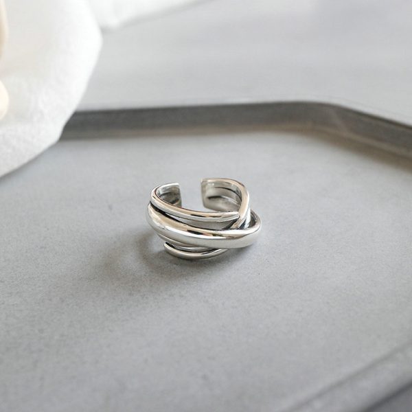 Korean Version S925 Solid Silver Retro Multi-Layer Wrapped Irregular Surface Open Ring for Women - 图片 3