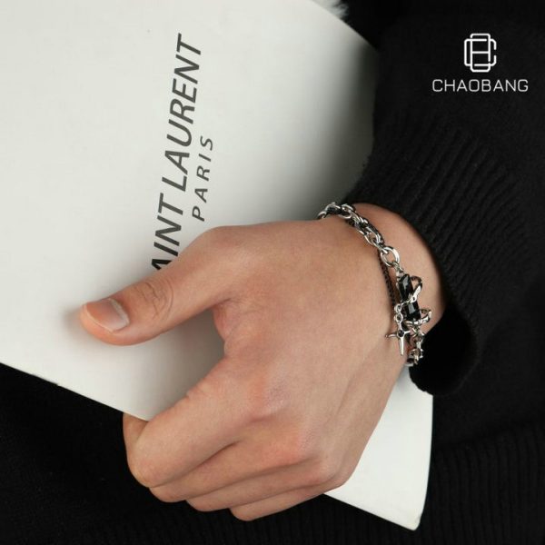 Black Diamond Star Body Winding Bracelet for Men, Cool and Simple INS Stylish Titanium Steel