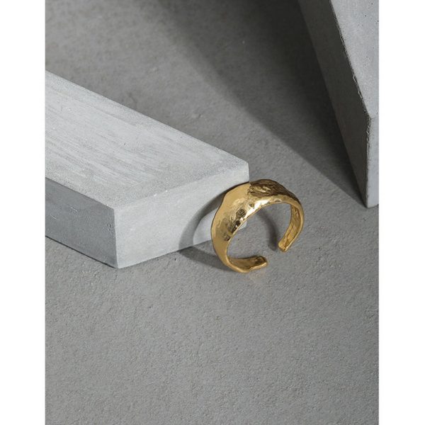 Korean Version INS Exclusive Design Minimalist Versatile Irregular Surface Texture S925 Solid Silver Open Ring for Women - 图片 4
