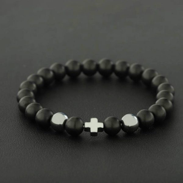 Men's Trendy Volcanic Rock Cross Bracelet, Non-Fading - 图片 2