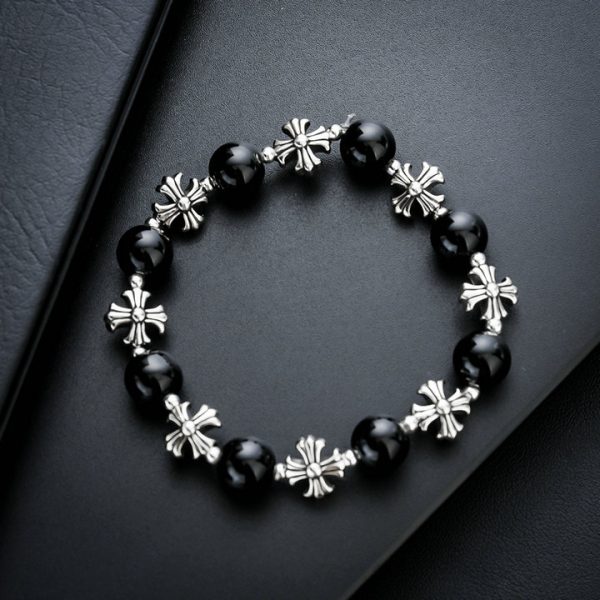 Retro Black Pearl and Cross Beaded Bracelet for Men and Women - 图片 2
