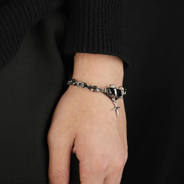 Black Diamond Star Body Winding Bracelet for Men, Cool and Simple INS Stylish Titanium Steel - 图片 3