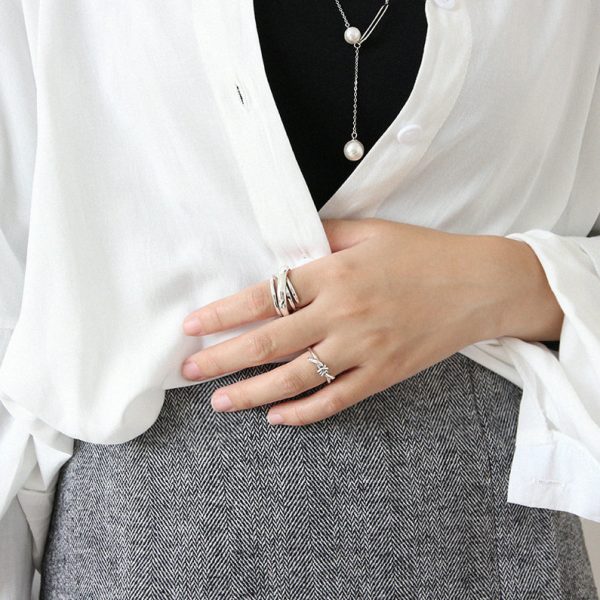 Korean Version S925 Solid Silver Retro Multi-Layer Wrapped Irregular Surface Open Ring for Women - 图片 4