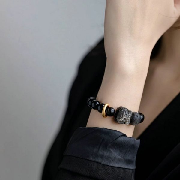 Obsidian Lion Dance Bracelet for Men, Trendy New Chinese Style Jewelry, Lucky Beads Bracelet - 图片 3