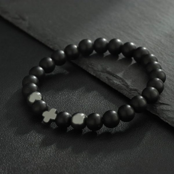 Men's Trendy Volcanic Rock Cross Bracelet, Non-Fading - 图片 3