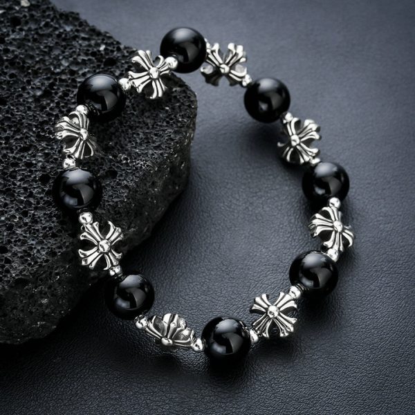 Retro Black Pearl and Cross Beaded Bracelet for Men and Women - 图片 3