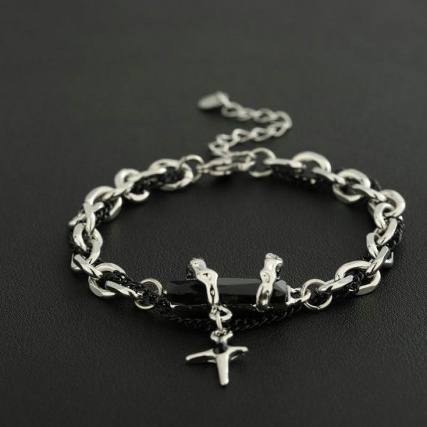 Black Diamond Star Body Winding Bracelet for Men, Cool and Simple INS Stylish Titanium Steel - 图片 4