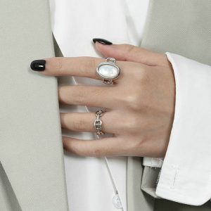 Minimalist Geometric Elliptical Shell Luxury S925 Pure Silver Open Ring