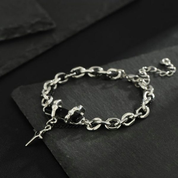 Black Diamond Star Body Winding Bracelet for Men, Cool and Simple INS Stylish Titanium Steel - 图片 5