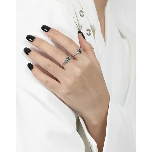 Minimalist, niche design, irregular texture, luxury zircon S925 sterling silver open ring for women. - 图片 4