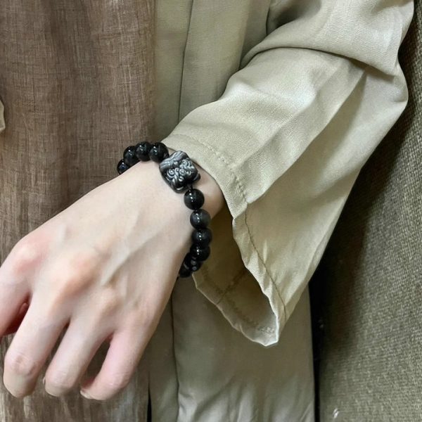 Obsidian Lion Dance Bracelet for Men, Trendy New Chinese Style Jewelry, Lucky Beads Bracelet - 图片 4