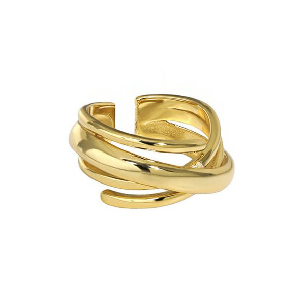 Korean Version S925 Solid Silver Retro Multi-Layer Wrapped Irregular Surface Open Ring for Women - 图片 5