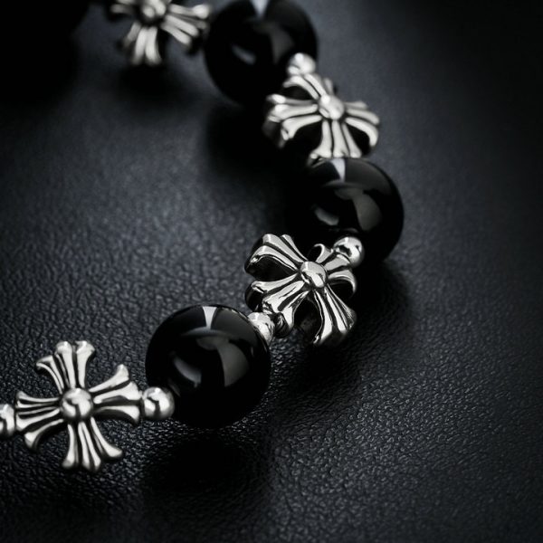 Retro Black Pearl and Cross Beaded Bracelet for Men and Women - 图片 4