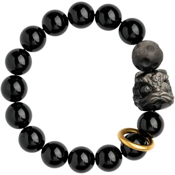 Obsidian Lion Dance Bracelet for Men, Trendy New Chinese Style Jewelry, Lucky Beads Bracelet - 图片 5