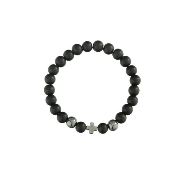 Men's Trendy Volcanic Rock Cross Bracelet, Non-Fading - 图片 4