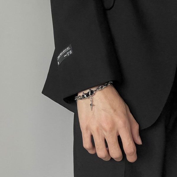 Titanium Steel Black Diamond Star Body Winding Bracelet for Men and Women - 图片 4