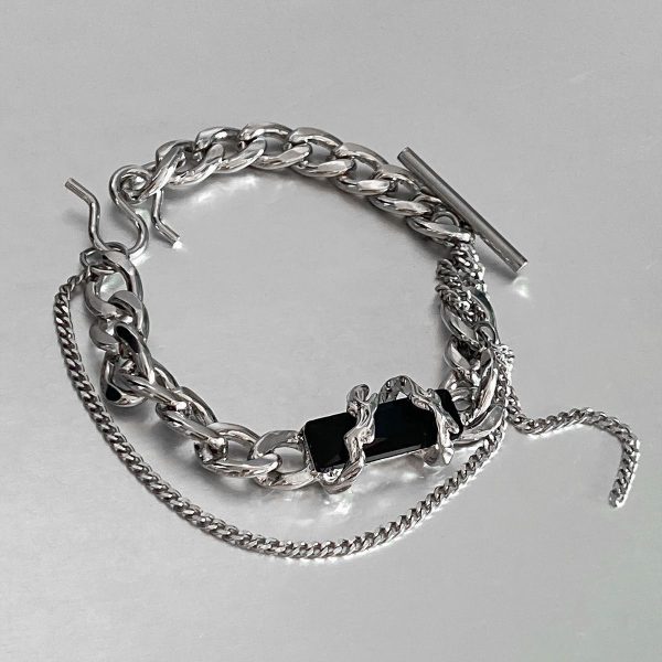 Titanium Steel Black Diamond Star Body Winding Bracelet for Men and Women - 图片 3