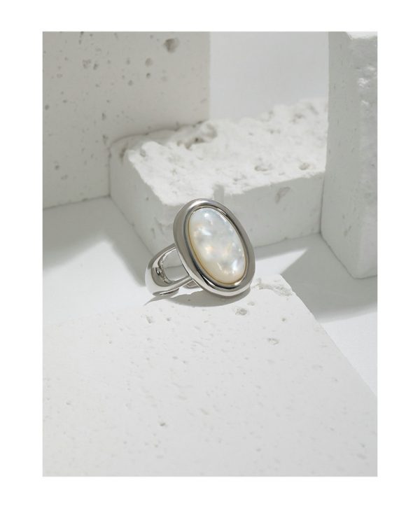 Minimalist Geometric Elliptical Shell Luxury S925 Pure Silver Open Ring - 图片 2