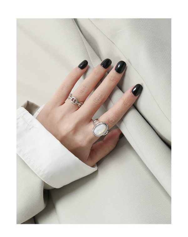 Minimalist Geometric Elliptical Shell Luxury S925 Pure Silver Open Ring - 图片 4